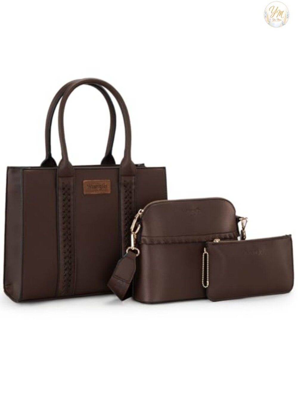 Wrangler 3-Piece Faux Leather Purse Set Tote Crossbody Wristlet Wallet with